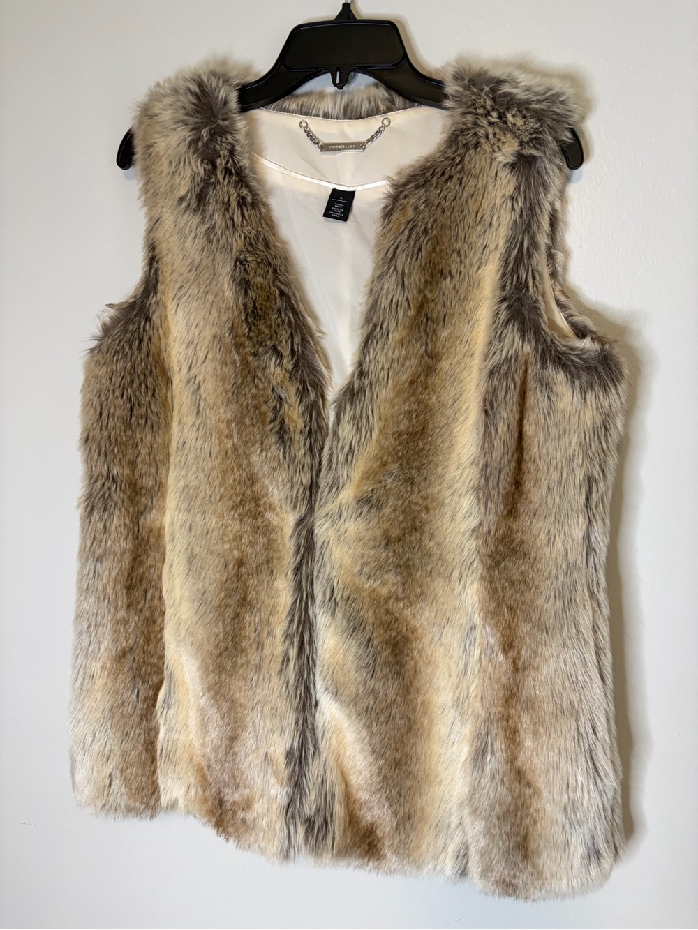 White House Black Market Faux Fur Vest in Taupe Blend